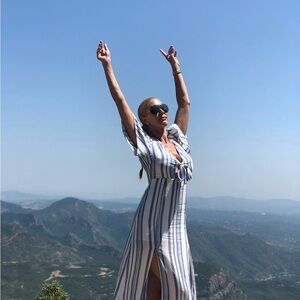 Lost + Wander Blue and White Striped Maxi Dress